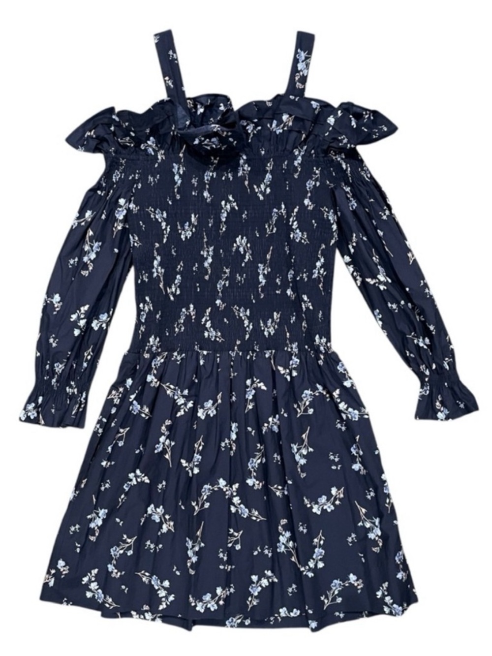 REBECCA TAYLOR Francine Blue Floral Off Shoulder Dress US 2 XS - Picture 4 of 9